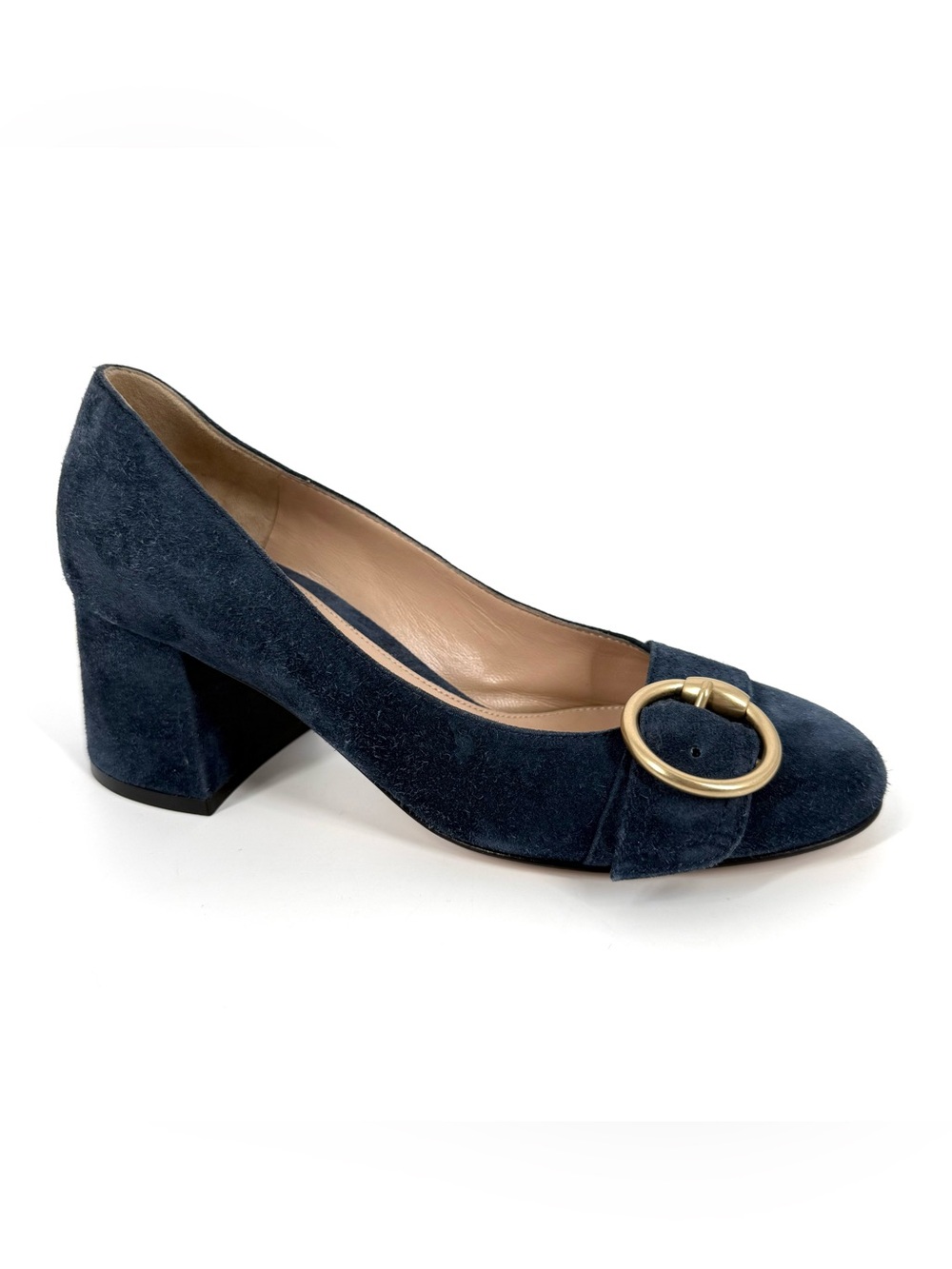 Gianvito Rossi Pumps Navy Suede Leather Block Heel Womens Size EU 36 US 6